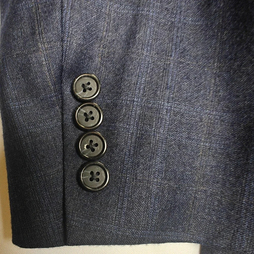 Hickey Freeman GlenCheck Navy Blue GlenPlaid Wool 3 Button Blazer Sport Coat USA